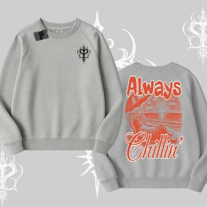 Always Chillin Kedi Arka Baskılı Biskilet Sweatshirt