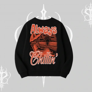 Always Chillin Kedi Arka Baskılı Biskilet Sweatshirt