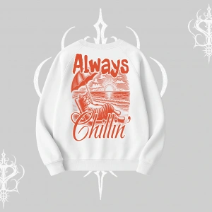 Always Chillin Kedi Arka Baskılı Biskilet Sweatshirt