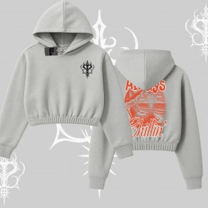 Always Chillin Kedi Arka Baskılı Kapşonlu Crop Sweatshirt