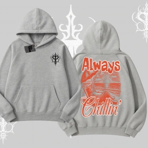 Always Chillin Kedi Arka Baskılı Kapşonlu Sweatshirt