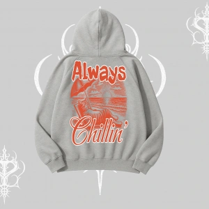 Always Chillin Kedi Arka Baskılı Kapşonlu Sweatshirt