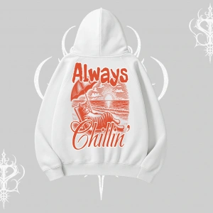 Always Chillin Kedi Arka Baskılı Kapşonlu Sweatshirt