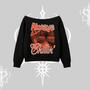 Always Chillin Kedi Arka Baskılı Kayık Yaka Sweatshirt