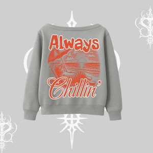 Always Chillin Kedi Arka Baskılı Kayık Yaka Sweatshirt