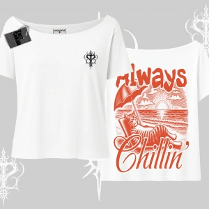 Always Chillin Kedi Arka Baskılı Kayık Yaka Tshirt