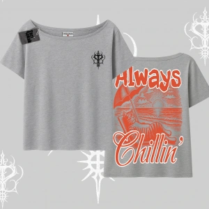 Always Chillin Kedi Arka Baskılı Kayık Yaka Tshirt