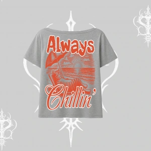 Always Chillin Kedi Arka Baskılı Kayık Yaka Tshirt