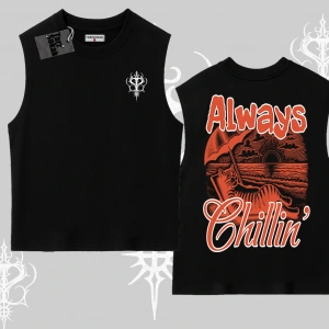 Always Chillin Kedi Arka Baskılı Kolsuz Tshirt