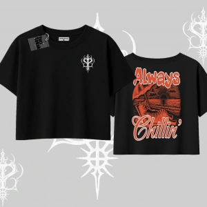 Always Chillin Kedi Arka Baskılı Oversize Crop Tshirt