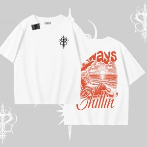 Always Chillin Kedi Arka Baskılı Oversize Tshirt