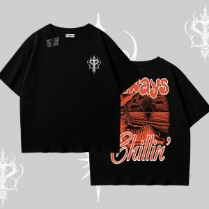 Always Chillin Kedi Arka Baskılı Oversize Tshirt