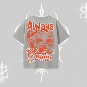 Always Chillin Kedi Arka Baskılı Oversize Tshirt