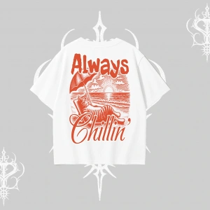 Always Chillin Kedi Arka Baskılı Oversize Tshirt