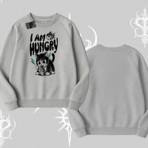 Am Hungry Kedi Baskılı Biskilet Sweatshirt