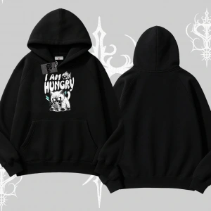 Am Hungry Kedi Baskılı Kapşonlu Sweatshirt