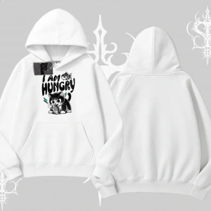Am Hungry Kedi Baskılı Kapşonlu Sweatshirt