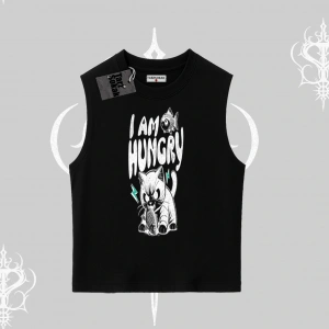 Am Hungry Kedi Baskılı Kolsuz Tshirt
