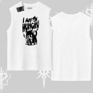 Am Hungry Kedi Baskılı Kolsuz Tshirt