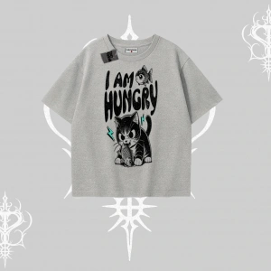 Am Hungry Kedi Baskılı Oversize Tshirt