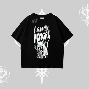 Am Hungry Kedi Baskılı Oversize Tshirt