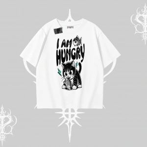 Am Hungry Kedi Baskılı Oversize Tshirt