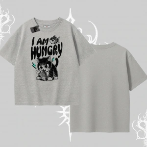 Am Hungry Kedi Baskılı Oversize Tshirt