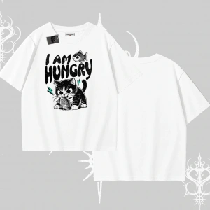 Am Hungry Kedi Baskılı Oversize Tshirt