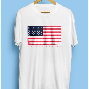 Amerika Ülke Bayrak Temalı Tasarım Baskılı Unisex Tişört