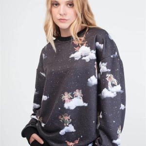 Angel Unisex Yuvarlak Yaka Sweatshirt Hoodie Siyah