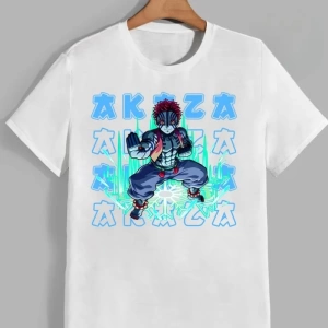 Anime Desenli Unisex Bay Bayan Tişört  Akaza iblis avcısı