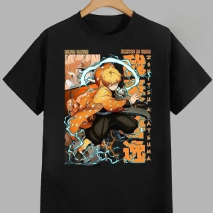 Anime Desenli Unisex Bay Bayan Tişört  Iblis avcısı Agatsuma Zenitsu