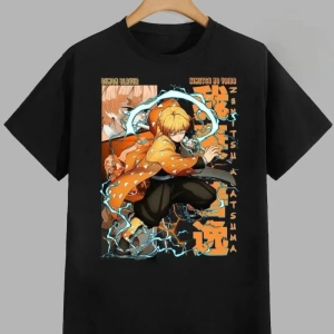 Anime Desenli Unisex Bay Bayan Tişört  Iblis avcısı Agatsuma Zenitsu