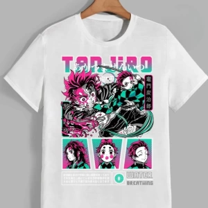 Anime Desenli Unisex Bay Bayan Tişört  Japon Kamado Tanjiro iblis avcısı
