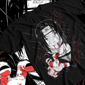 Anime Desenli Unisex Bay Bayan Tişört  Naruto Itachi Uchiha
