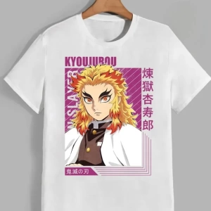 Anime Desenli Unisex Çocuk Tişört Rengoku Kyojuro iblis avcısı