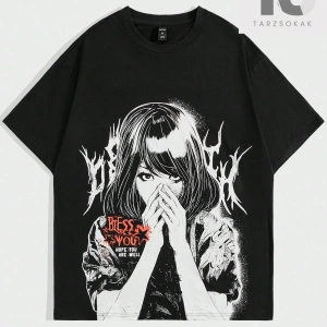 Anime erkek Anime Sloganı Baskılı Yuvarlak Yaka Kısa Kollu Tişört e Yaz Aylar