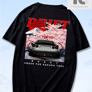 Anime Erkekler Pamuk Araba ve Mektup Grafikli Tişört