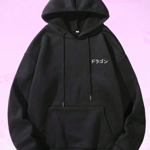 Anime Guys Dragon & Letter Graphic Drawstring Lined Hoodie Beyaz