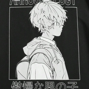 Anime Guys Figürü ve Sloganı Grafikli Harajuku Style