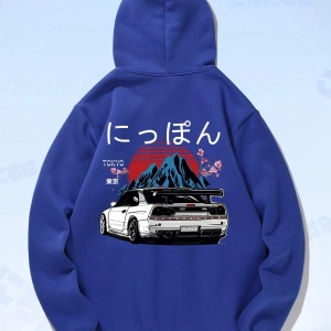 Anime Guys Japanese Letter Graphic Kangaroo Pocket Hoodie MAVİRENK