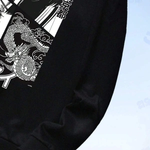 Anime Guys Letter Figure Graphic Sweatshirt Siyah
