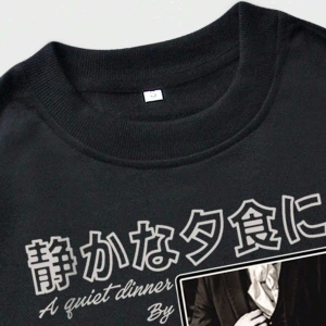 Anime Guys Slogan & Figure Graphic Sweatshirt Siyah