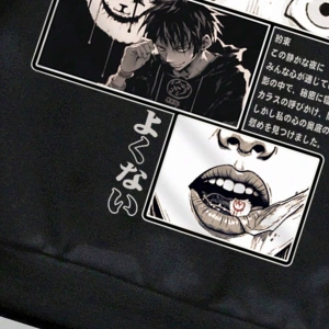 Anime Guys Slogan & Figure Graphic Sweatshirt Siyah