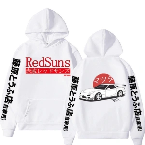 Anime Ilk D Hoodies Mazda Rx7 Baskılı Hoodie Mod45 17278 Beyaz
