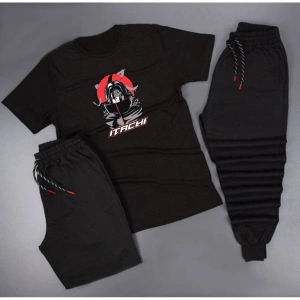 Anime Itachi Yazı Detaylı Baskılı Unisex Yazlık Şort - Normal Kalıp Tişört - Eşofman