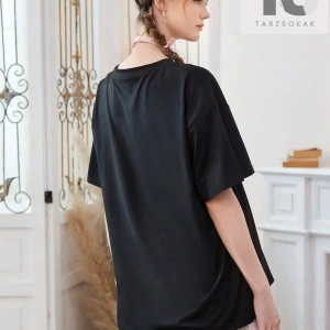 Anime Kadın Sevimli Büyük Boy Kısa Kollu Tişört Karikatür Kız Ve Ayı Baskı