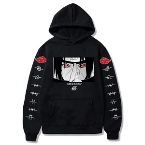 Anime Naruto Uchiha Siyah Unisex Normal Kalıp Kapşonlu Hoodie