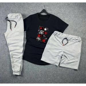 Anime Sharingan Baskılı Unisex Yazlık Şort - Normal Kalıp Tişört - Eşofman Altı Komb