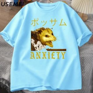Anksiyete Possum Japon Tarzı Tshirt Rahat Pamuk Kısa Kollu Rakun T-shirt streetwear erkek giy 3011